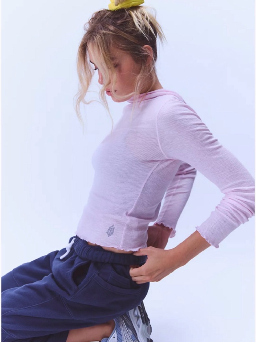 FP Movement by Free People Breathe Easy Hooded Long Sleeve Layer in Powder Pink